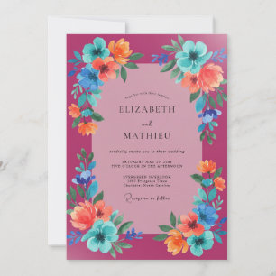 Invitación Boda de flor silvestre acuática magenta