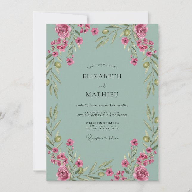 Invitación Boda de Flor Silvestre Acuática Polvorienta (Anverso)