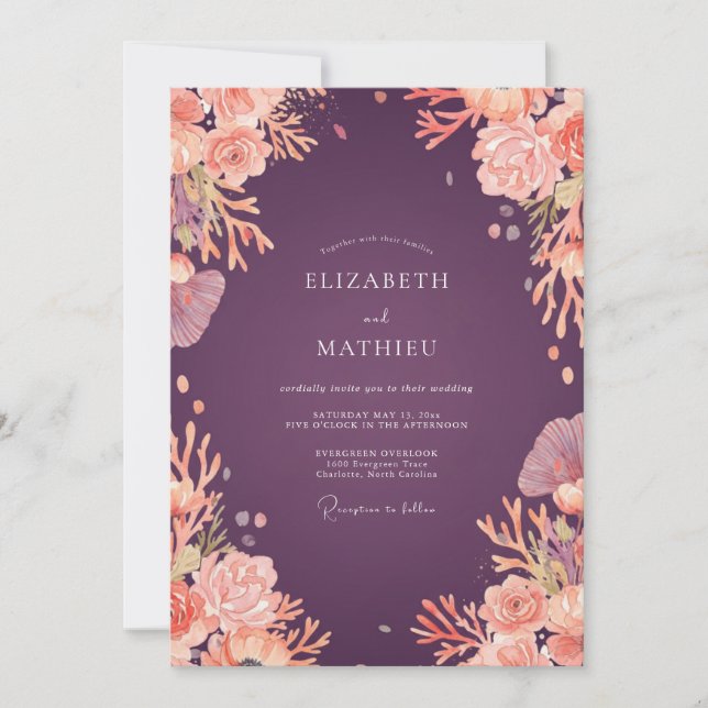 Invitación Boda de Flor Silvestre Albaricoque Ciruela (Anverso)