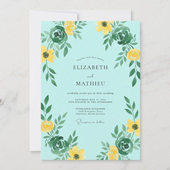 Invitación Boda de flor silvestre amarilla acuática (Anverso)
