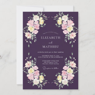 Invitación Boda de Flor Silvestre Amarilla Ciruela