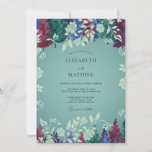 Invitación Boda de flor silvestre aqua ciruela