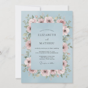 Invitación Boda de flor silvestre azul acero malva