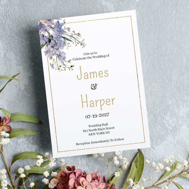 Invitación Boda de flor silvestre azul de lavanda (Lavender blue summer wildflower Wedding )