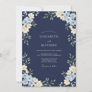 Invitación Boda de flor silvestre azul medianoche
