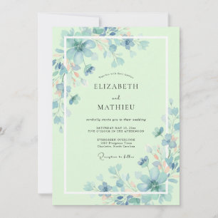 Invitación Boda de flor silvestre azul menta