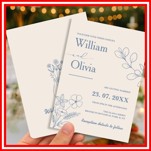 Invitación Boda de Flor Silvestre Azul Polvoriento (Subido por el creador)