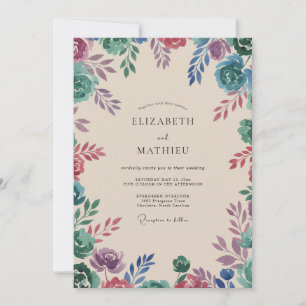 Invitación Boda de flor silvestre azul verdoso ciruela