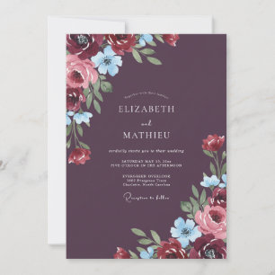 Invitación Boda de Flor Silvestre Azure Ciruela Vintage