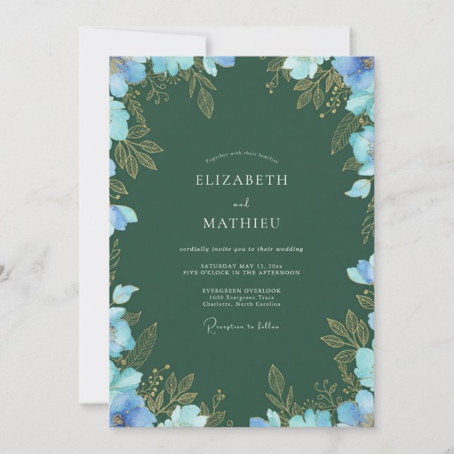 Invitación Boda de Flor Silvestre Azure del Bosque (Anverso)