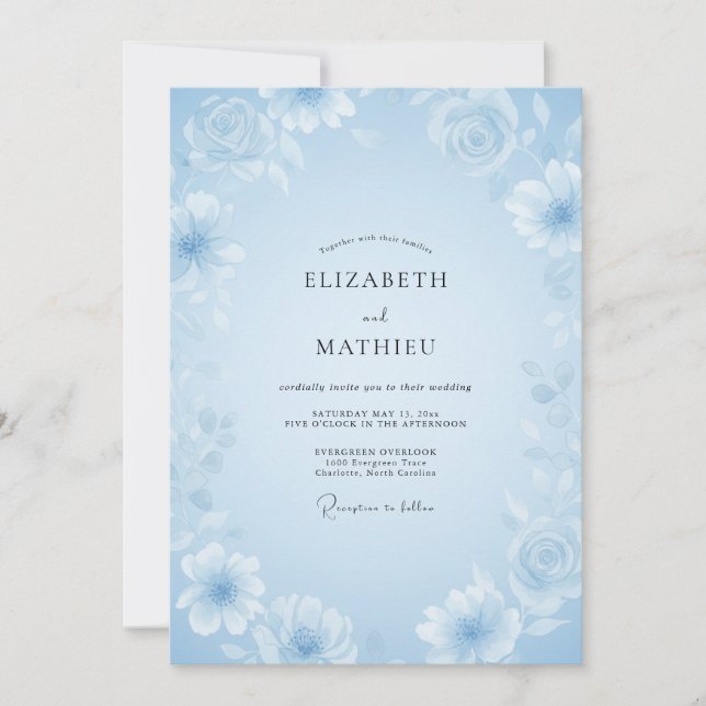 Invitación Boda de Flor Silvestre Azure Hielo (Anverso)