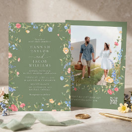 Invitación Boda de flor silvestre boho Código QR RSVP Foto