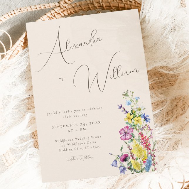Invitación Boda de Flor Silvestre Boho con guión moderno (Subido por el creador)