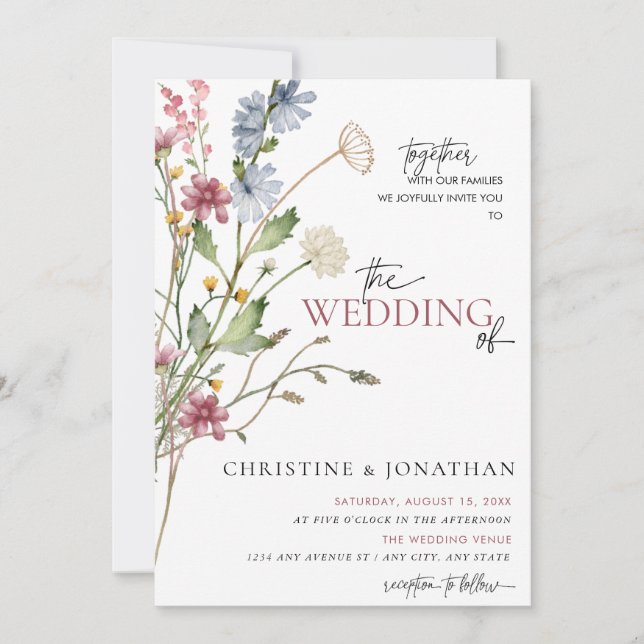 Invitación Boda de Flor Silvestre Boho Moderno |  (Anverso)