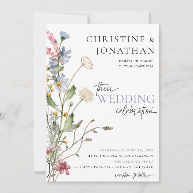 Invitación Boda de Flor Silvestre Boho Moderno |  (Anverso)