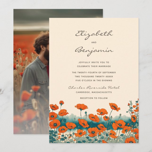 Invitación Boda de Flor Silvestre Boho Photo Floral (Anverso / Reverso)