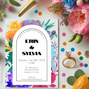 Invitación Boda de Flor Silvestre Botánica Arcoiris Negrita y