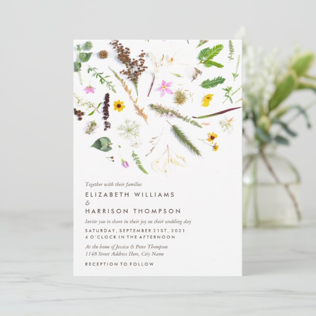 Invitación Boda de Flor Silvestre Botánica Sencilla (Anverso de pie)