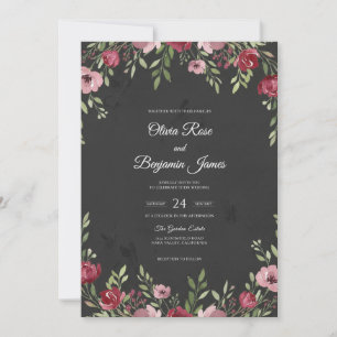 Invitación Boda de Flor Silvestre Carmesí Carboncillo