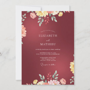 Invitación Boda de Flor Silvestre Carmesí Profundo