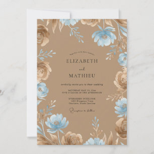 Invitación Boda de Flor Silvestre Cerúleo Grisáceo