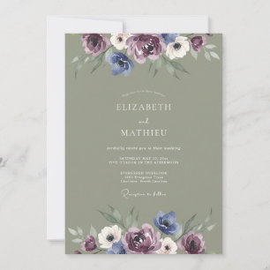 Invitación Boda de Flor Silvestre Ciruela Oliva