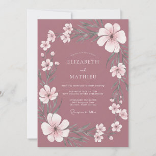 Invitación Boda de Flor Silvestre Ciruela Opaca