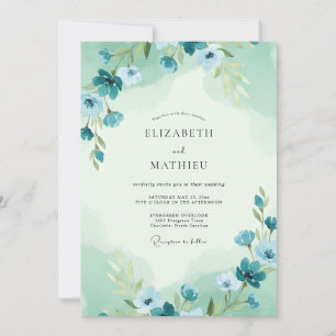 Invitación Boda de flor silvestre de acero menta