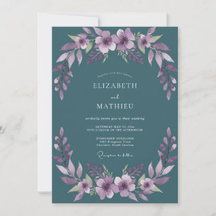 Invitación Boda de Flor Silvestre de Amatista Verde Teal