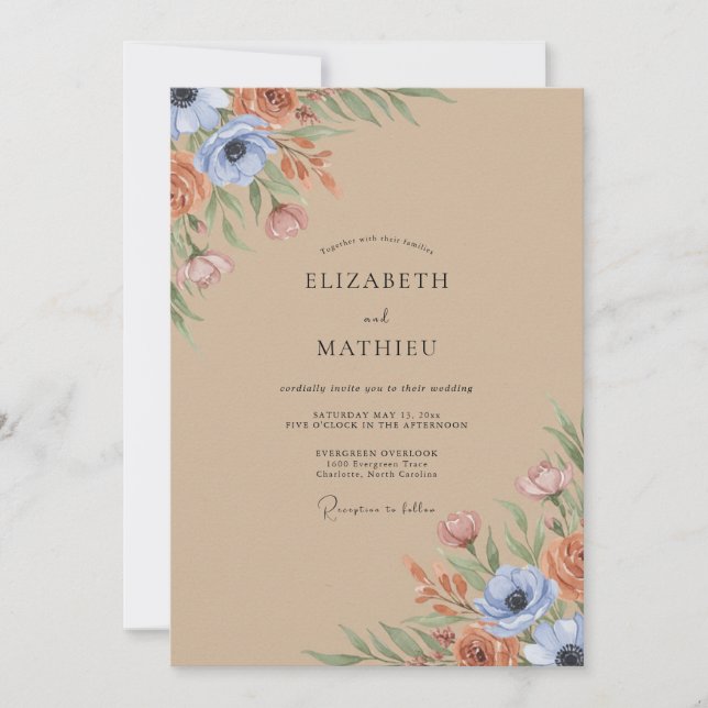 Invitación Boda de Flor Silvestre de Arcilla (Anverso)