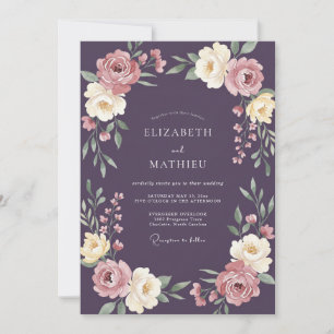 Invitación Boda de flor silvestre de crema de ciruela
