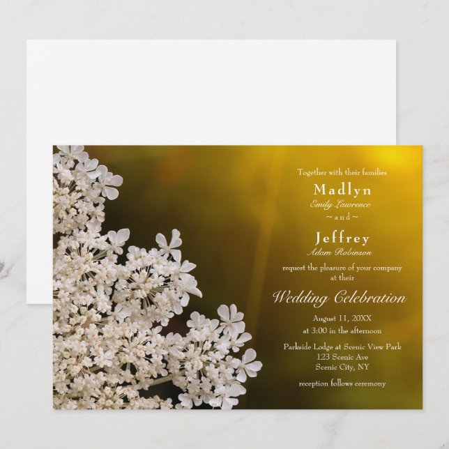 Invitación Boda de flor silvestre de encaje de Queen Anne (Anverso / Reverso)