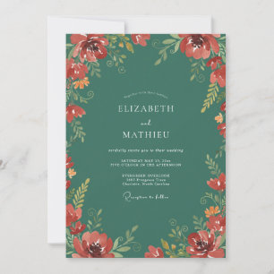 Invitación Boda de Flor Silvestre de Jade Carmesí
