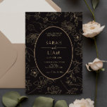 Invitación Boda de Flor Silvestre de la Línea Anemone Negra y<br><div class="desc">elegante y simple caligrafía clásica floral botánica de la invitación a la boda. Esta elegante y moderna y única invitación a la boda de flores anemónicas en blanco y negro y dorado es una plantilla de diseño con un boceto floral de flores anemónicas y hojas en vivo y eucaliptos de...</div>