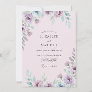Invitación Boda de flor silvestre de lavanda y espuma de mar