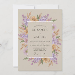Invitación Boda de flor silvestre de lila champán suave
