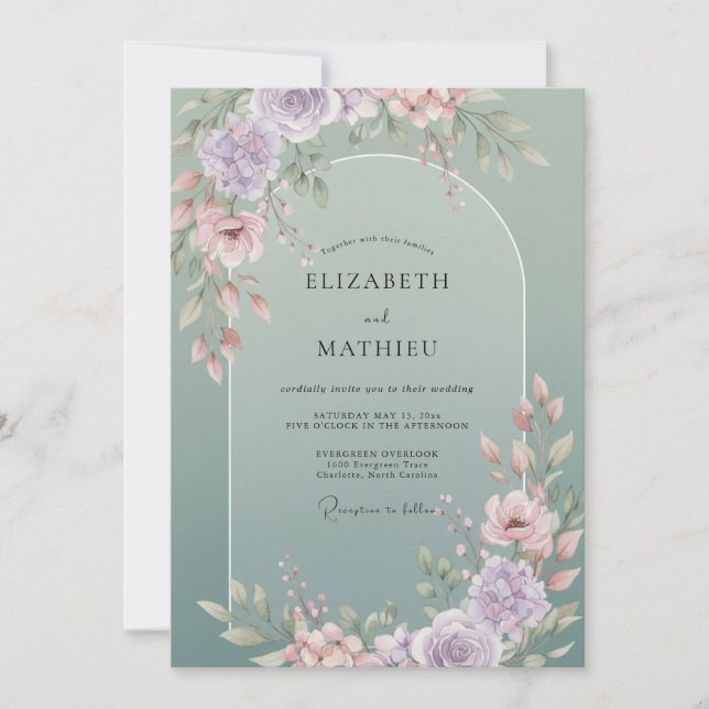 Invitación Boda de flor silvestre de menta polvorienta (Anverso)
