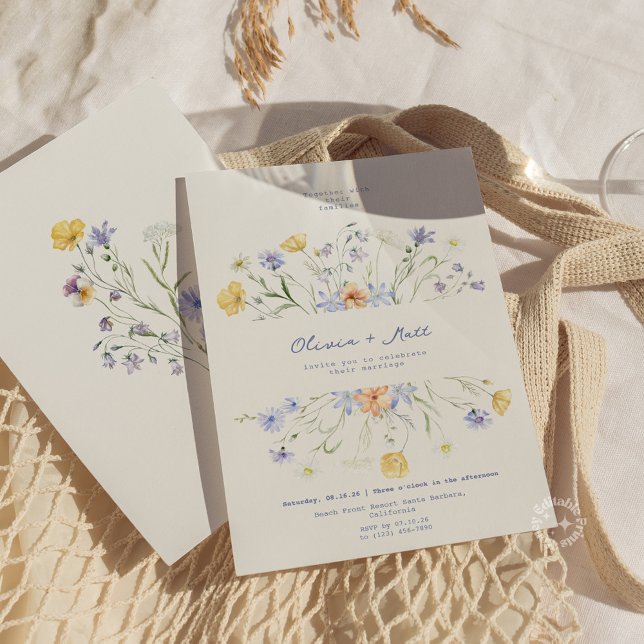 Invitación Boda de Flor Silvestre Elegante (Wildflower Elegant Floral Periwinkle Wedding Invitation)