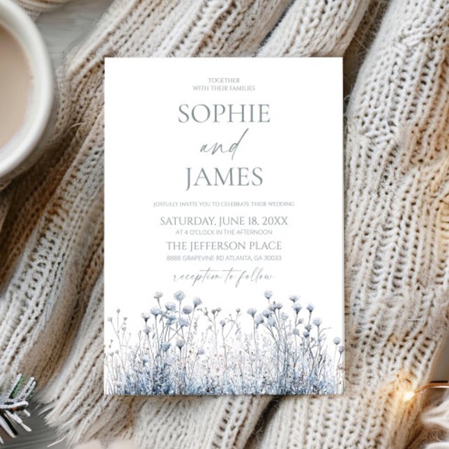 Invitación Boda de Flor Silvestre Frosty Winter Blue (Subido por el creador)