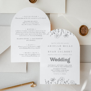Invitación Boda de Flor Silvestre Gris Atenuado Frente y Dors