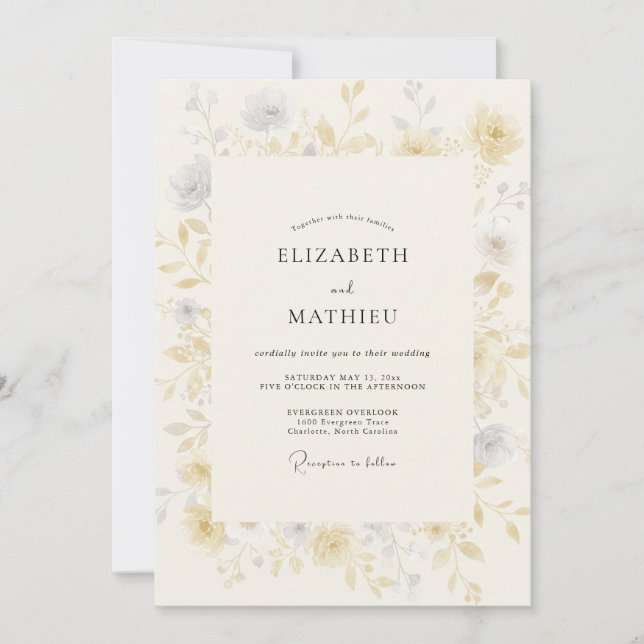 Invitación Boda de flor silvestre gris champán (Anverso)