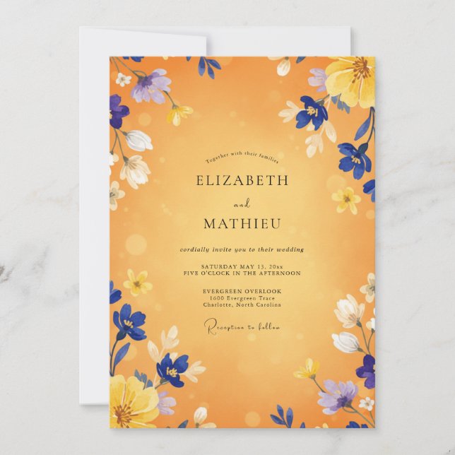 Invitación Boda de flor silvestre índigo ámbar (Anverso)