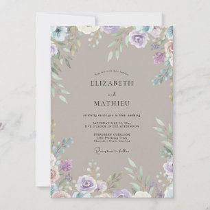 Invitación Boda de flor silvestre lavanda pálida taupe