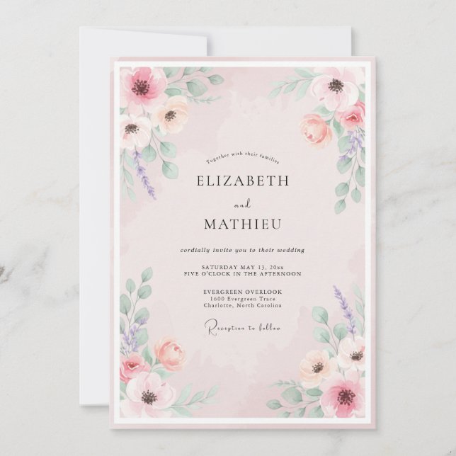 Invitación Boda de flor silvestre lavanda sonrosada (Anverso)