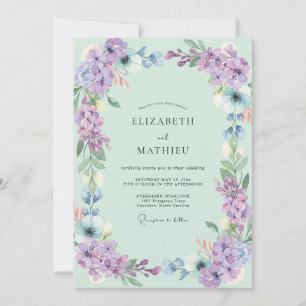 Invitación Boda de Flor Silvestre Lila Espuma de Mar
