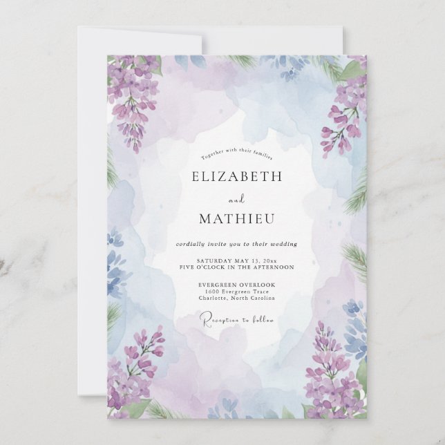 Invitación Boda de Flor Silvestre Lila Periwinkle (Anverso)