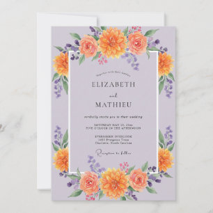 Invitación Boda de flor silvestre Lila Polvorienta Naranja
