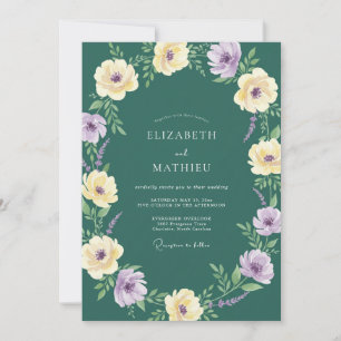 Invitación Boda de Flor Silvestre Lila Teal Oscuro