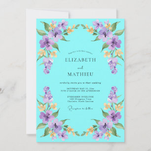 Invitación Boda de Flor Silvestre Lila Turquesa