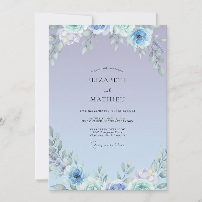 Invitación Boda de Flor Silvestre Luxe Periwinkle (Anverso)